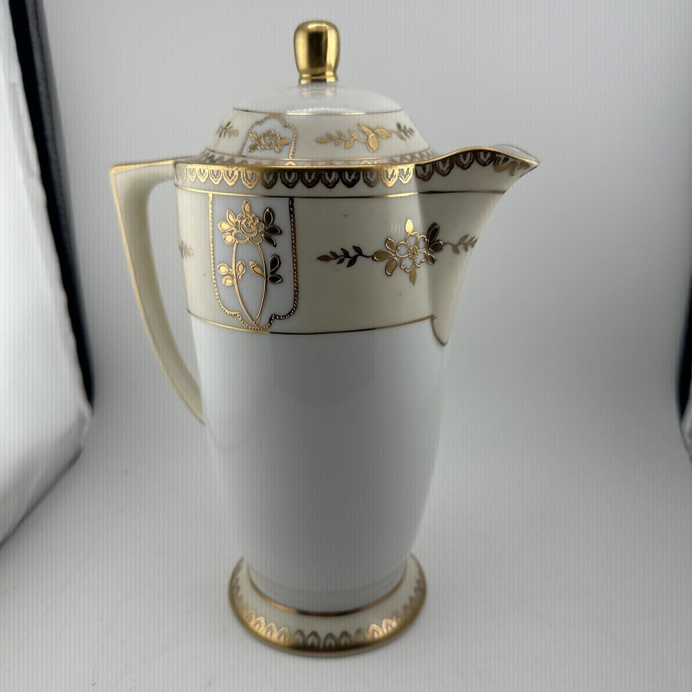 Antique Nippon Hand Painted Chocolate Pot Gold Gilt Porcelain Japan 1912–1920